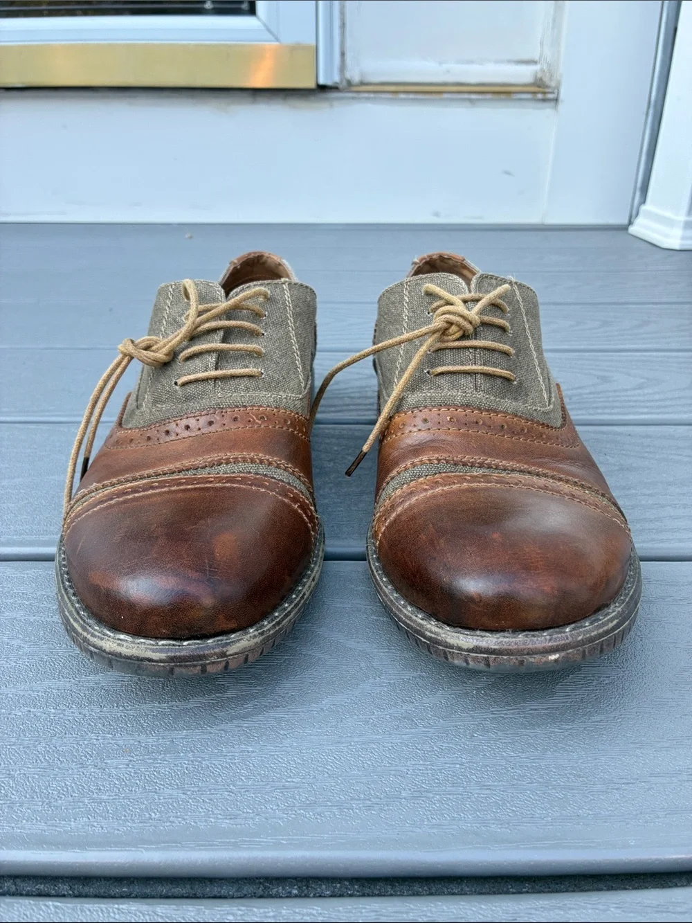 Steve Madden Camrin Wingtip Oxford Shoes Leather Canvas Upper Brown Size 10